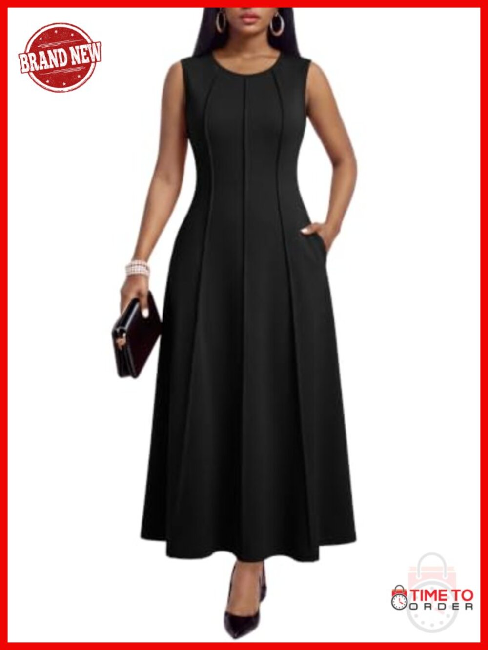 Sleeveless A-Line Maxi Dress with Pockets Recycled Polyester Blend
